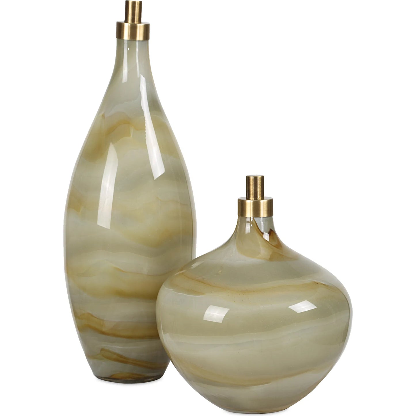 002 SI-2295210 | Primary Silo | Cascade Glass Bottles by Uttermost in brass. Made from glass, iron in a modern style.