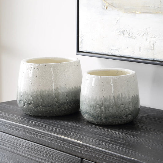Nimbus Vases (Set of 2) by Uttermost in gray. Made from ceramic in a transitional style.