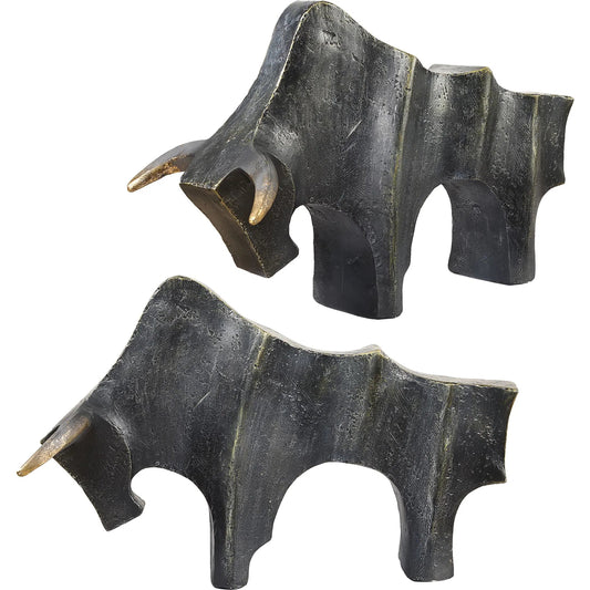 Regal Bull Sculptures by Uttermost in dark bronze. Made from polyresin in a cottage & farmhouse style.
