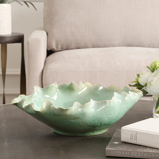 Lila Glass Bowl by Uttermost in green. Made from ceramic in a coastal style.