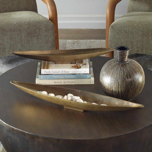 River Run Antique Bowls by Uttermost in brass. Made from cast aluminum in a modern style.
