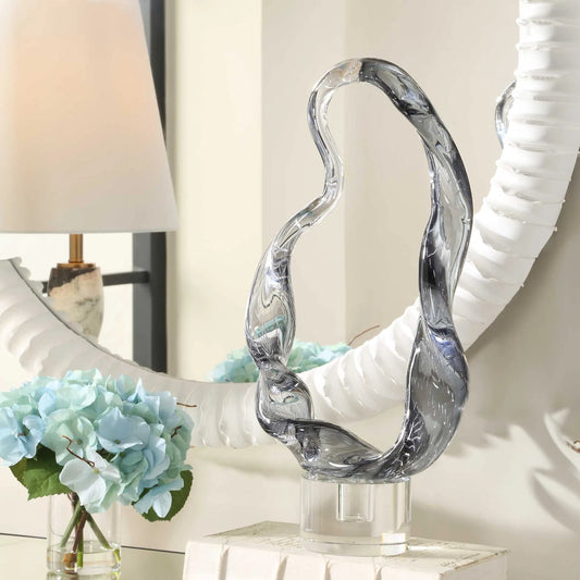 Luminous Twist Glass Sculpture by Uttermost in crystal. Made from crystal, glass in a modern style.