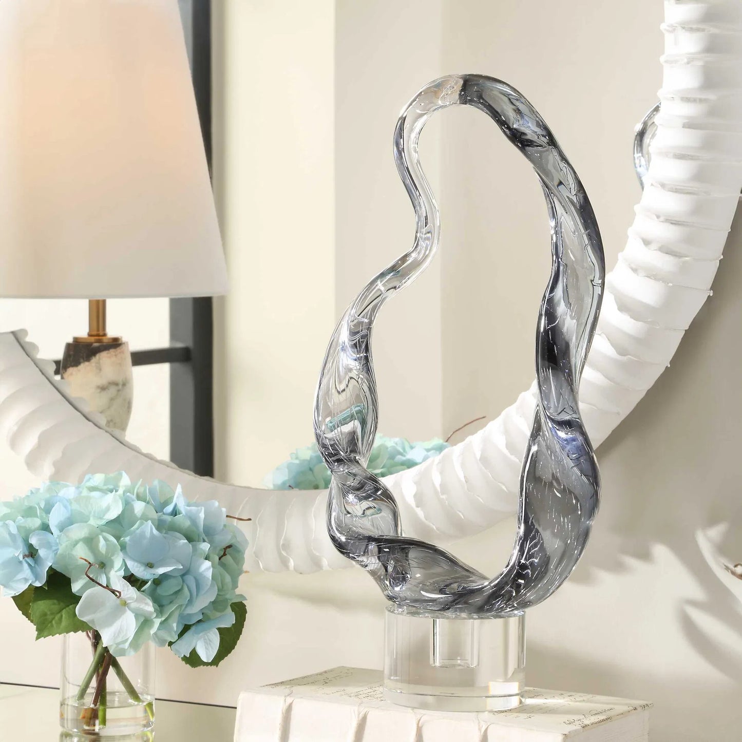 004 SI-2386601 | Lifestyle | Luminous Twist Glass Sculpture by Uttermost in crystal. Made from crystal, glass in a modern style.