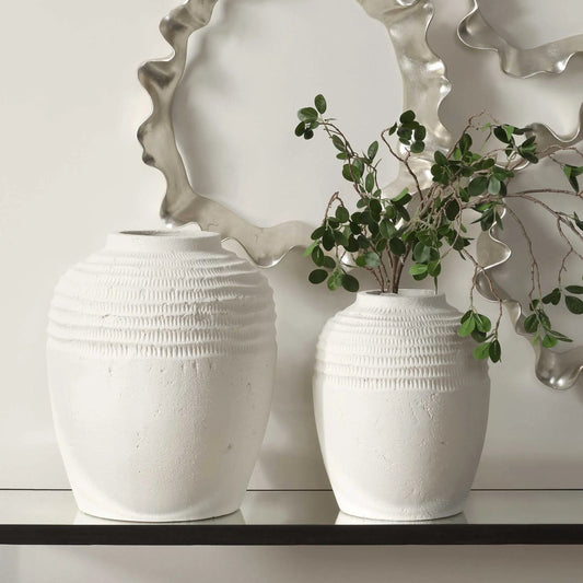 Luna Ridge Ceramic Vases by Uttermost in white. Made from ceramic in a rustic style.
