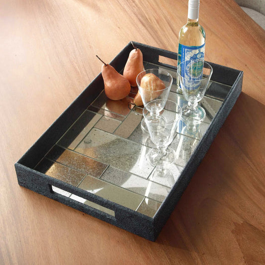 Modern Mosaic Antique Tray by Uttermost in black. Made from glass, mango wood in a modern style.