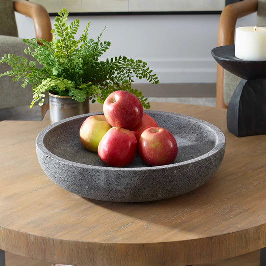 Ashen Earth Outdoor Bowl by Uttermost in gray. Made from lava stone in a rustic style.