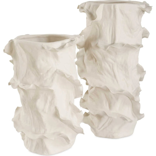 Ripple Crest Vases by Uttermost in white. Made from ceramic in a modern style.