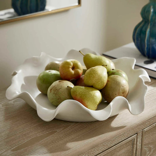 Wave Crest Outdoor Bowl by Uttermost in white. Made from earthenware in a modern style.
