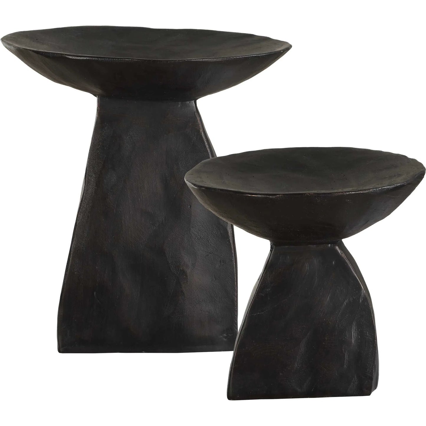 002 SI-2386630 | Closeup | Shadow Pedestal Bowls by Uttermost in dark brown. Made from resin in a unique style.