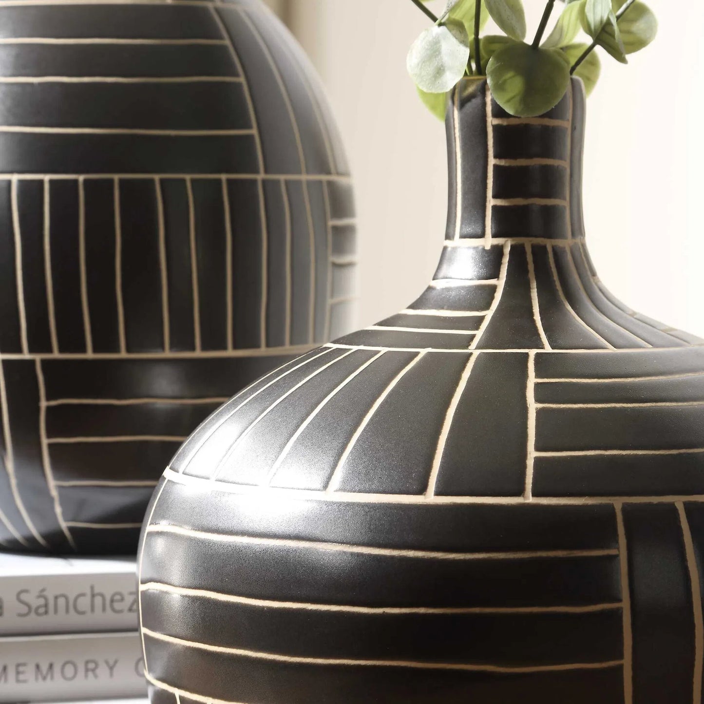 002 SI-2386623 | Closeup | Graphite Stride Geometric Vases by Uttermost in black. Made from ceramic in a unique style.