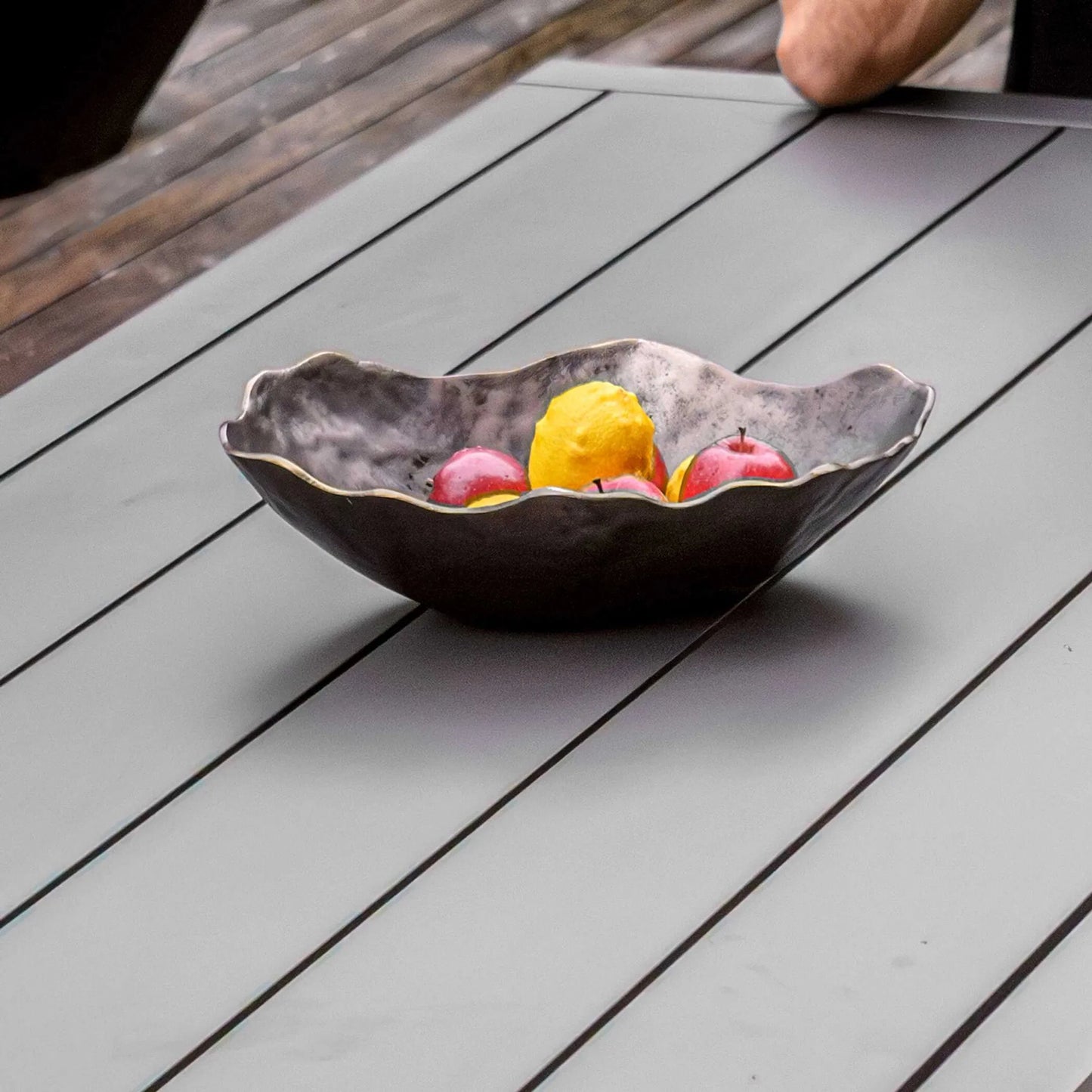 005 SI-2386626 | Lifestyle | Obscura Outdoor Bowl by Uttermost. Made from aluminium in a modern style.