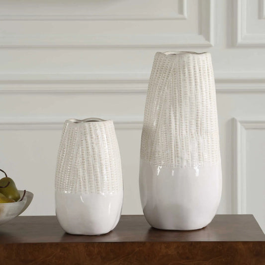 Echo Ridge Vases by Uttermost in white. Made from ceramic in a transitional style.