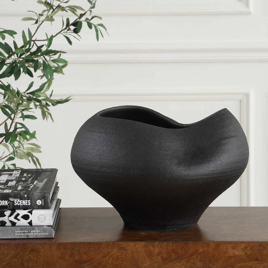 Nocturne Textured Bowl by Uttermost in black. Made from porcelain in a modern style.