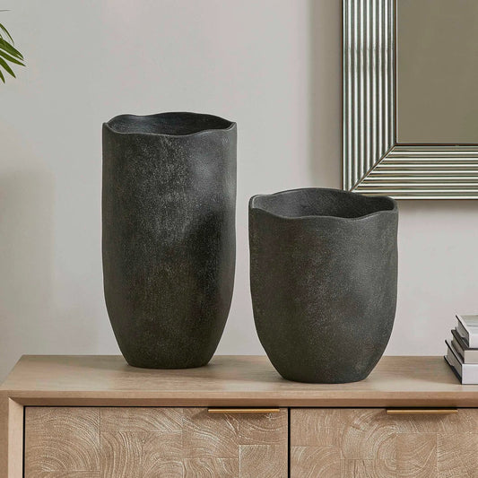 Komorebi Indoor-Outdoor Vases by Uttermost in black. Made from earthenware in a unique style.
