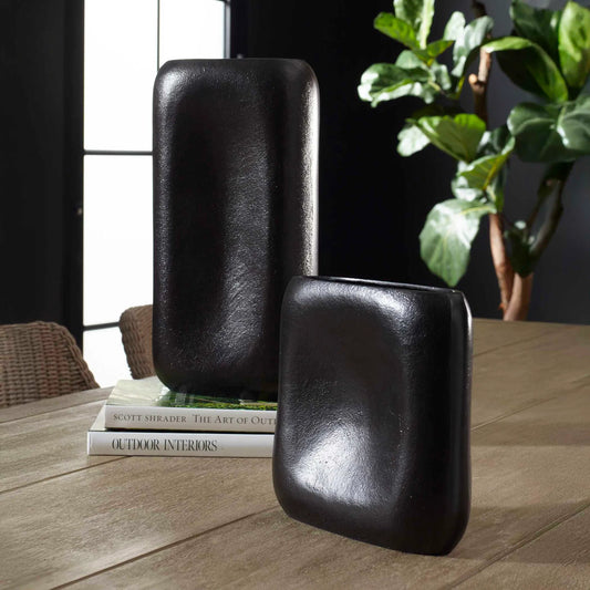 Anodic Vases by Uttermost in dark brown. Made from aluminium, mdf in a unique style.