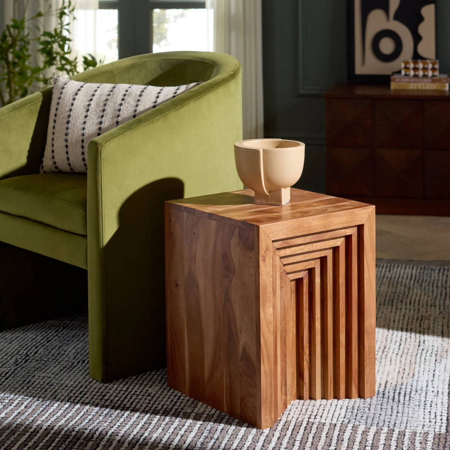 002 SI-2453681 | Lifestyle | Kearney Accent Table by HedgeApple Essentials in walnut. Made from acacia wood in a transitional style.