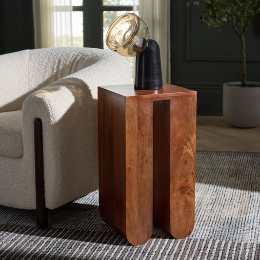 Sauk Accent Table by HedgeApple Essentials in walnut. Made from acacia wood in a transitional style.