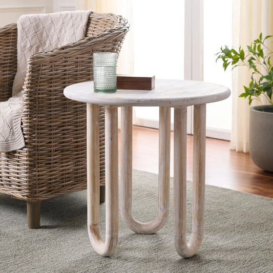 Grant Round Accent Table by HedgeApple Essentials in natural wash. Made from mango wood in a transitional style.