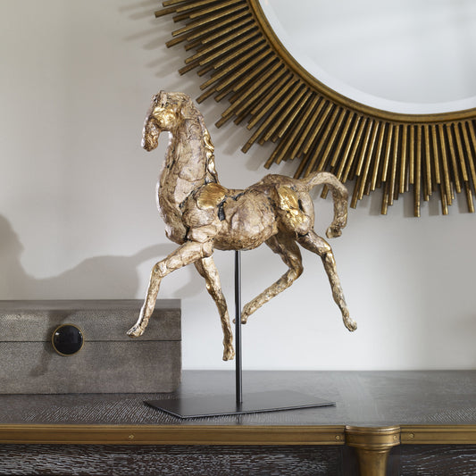 Caballo Dorado Horse Sculpture by Uttermost. Made from polyresin, iron in a eclectic & global style.