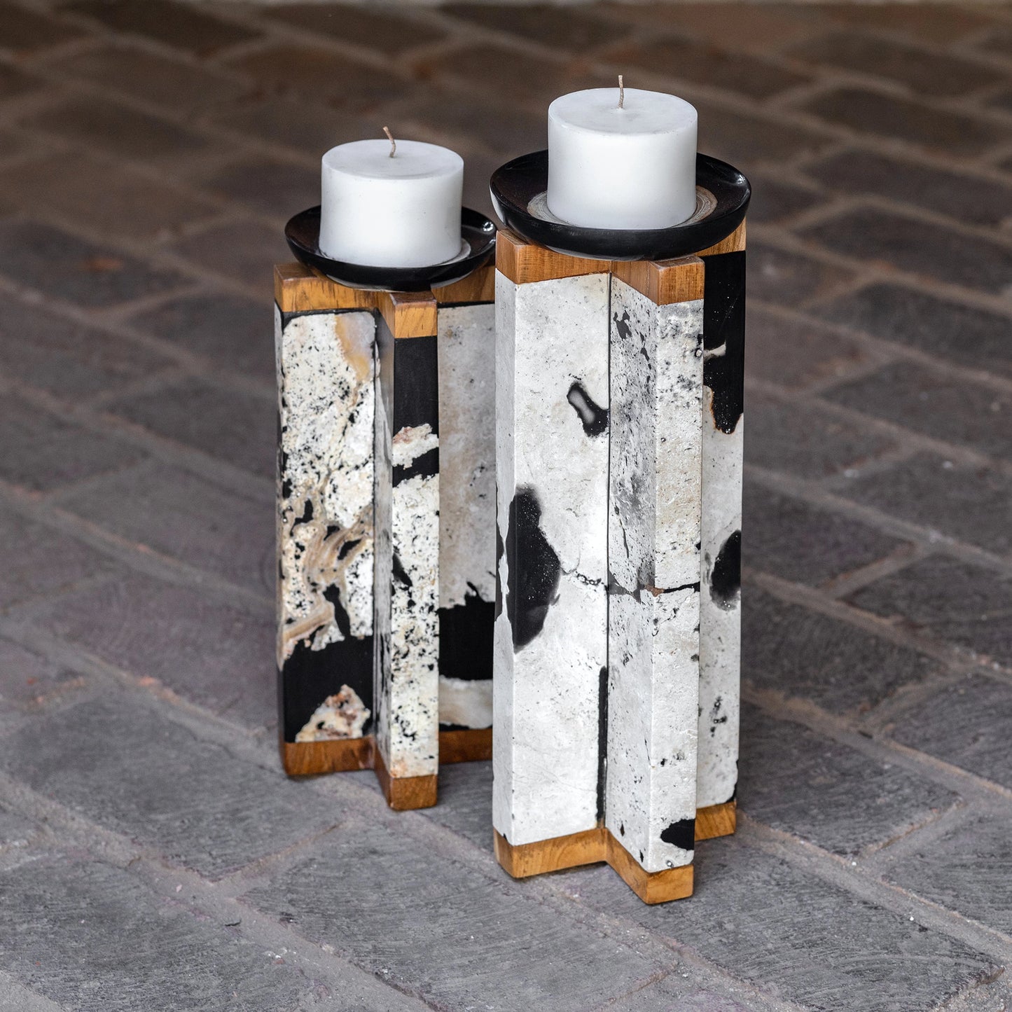 001 SR-801597 | Lifestyle | Illini Stone Candleholders by Uttermost in stone. Made from wood, stone, resin in a modern style.