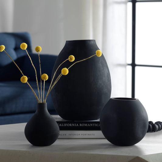 Hearth Vases by Uttermost in matte black. Made from glass in a modern style.