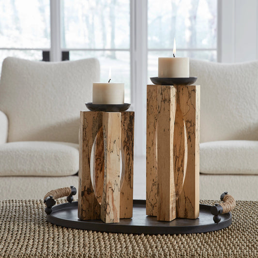 Ilva Candleholders by Uttermost. Made from tamarind wood with resin, candle in a modern style.