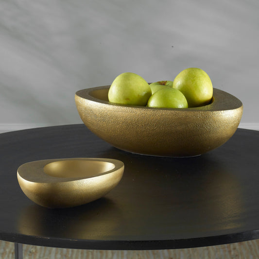 Ovate Bowls by Uttermost in brass. Made from aluminum in a modern style.