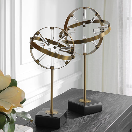 Realm Spherical Sculptures by Uttermost in brass. Made from marble, metal, glass in a modern style.