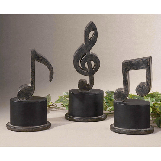 Music Notes Metal Figurines (Set of 3) by Uttermost in metal. Made from metal, mdf in a modern style.