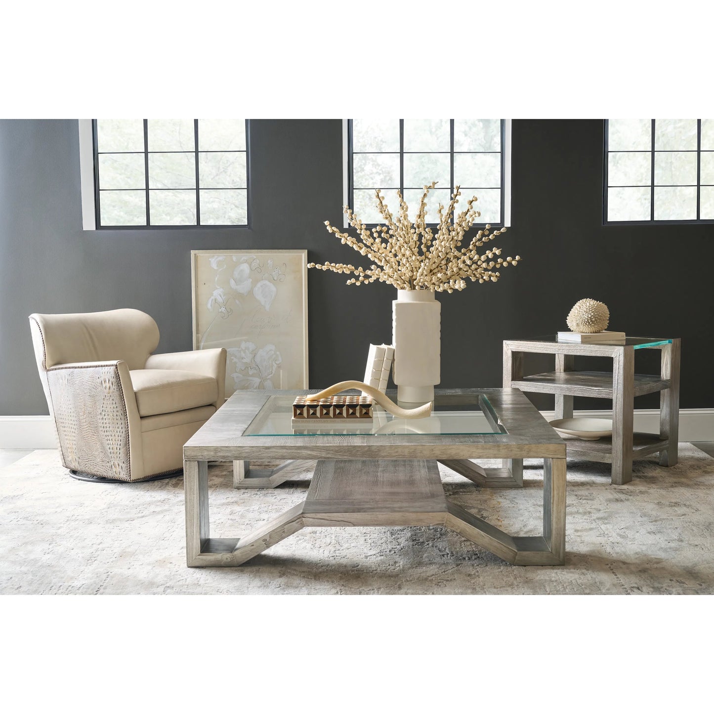 004 SI-2250705 | Lifestyle | Melange Saber Cocktail Table by Hooker Furniture in silvers and silver. Made from unique in a modern style.