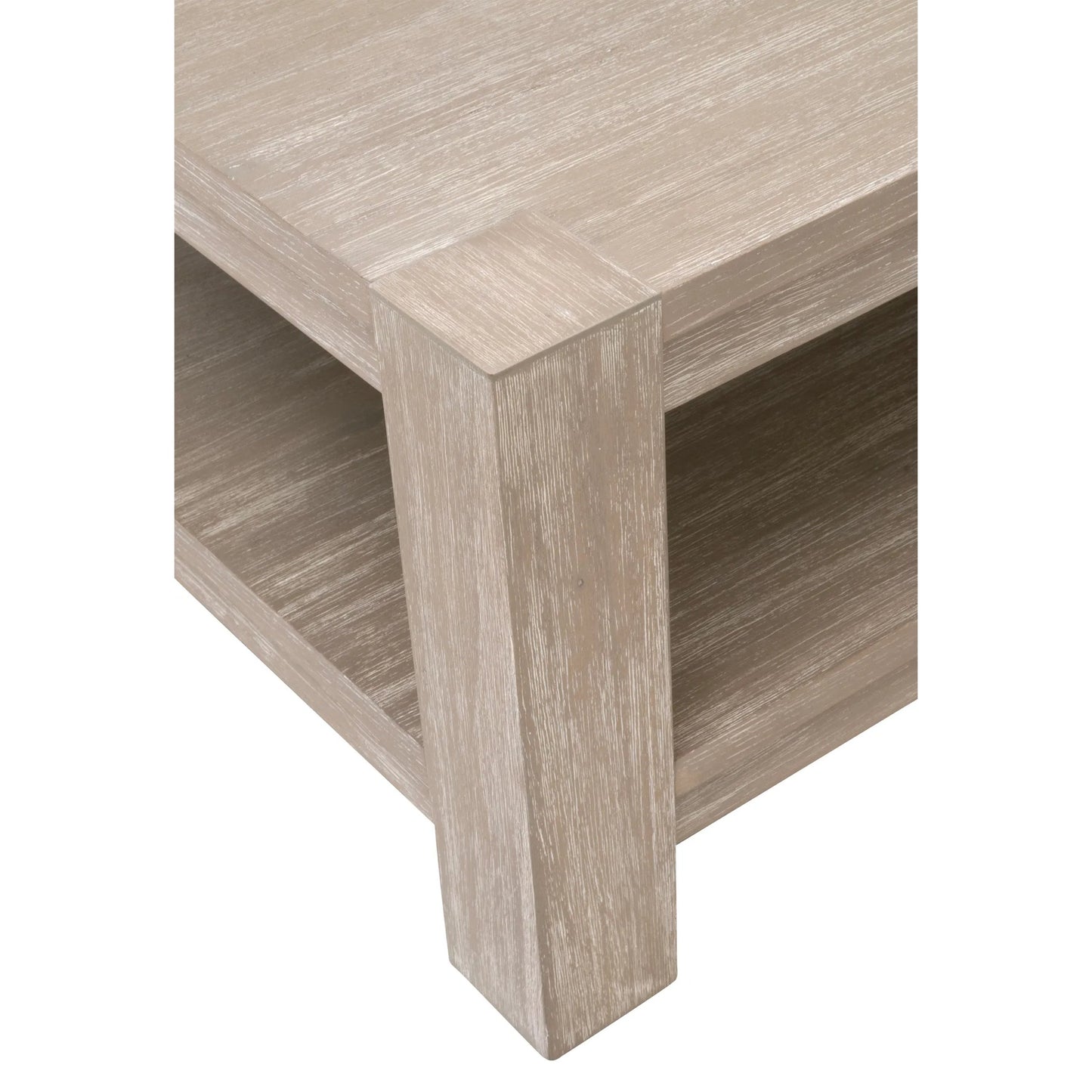 004 SI-2249286 | Closeup | Adler Coffee Table by Essentials For Living in natural gray acacia. Made from solid beech wood, acacia veneer, mdf in a transitional style.