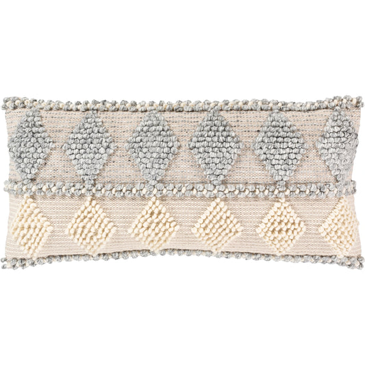 Anders Pillow - 17348 by Livabliss in slate, cream, light beige. Made from front: 40% cotton, 30% polyester, 30% wool, back: 100% cotton in a modern style.