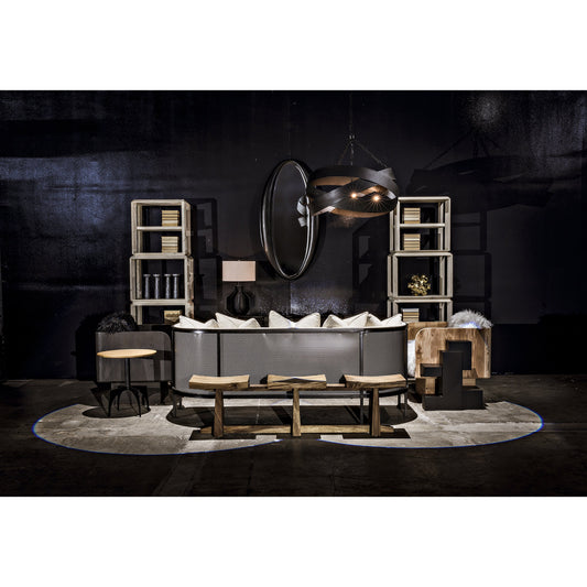 Woolsey Mirror by Noir in charcoal black. Made from sungkai in a modern style.