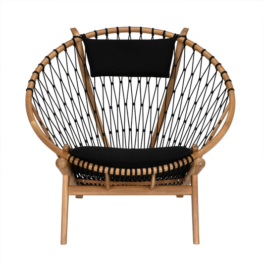 003 SI-2130208 | Primary Silo | Mateo Chair by Noir in clear coat flat. Made from teak, rope, and black cotton in a coastal style.