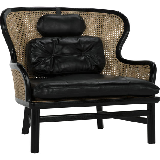 Marabu Chair by Noir in charcoal black. Made from sungkai, leather, caning in a modern style.