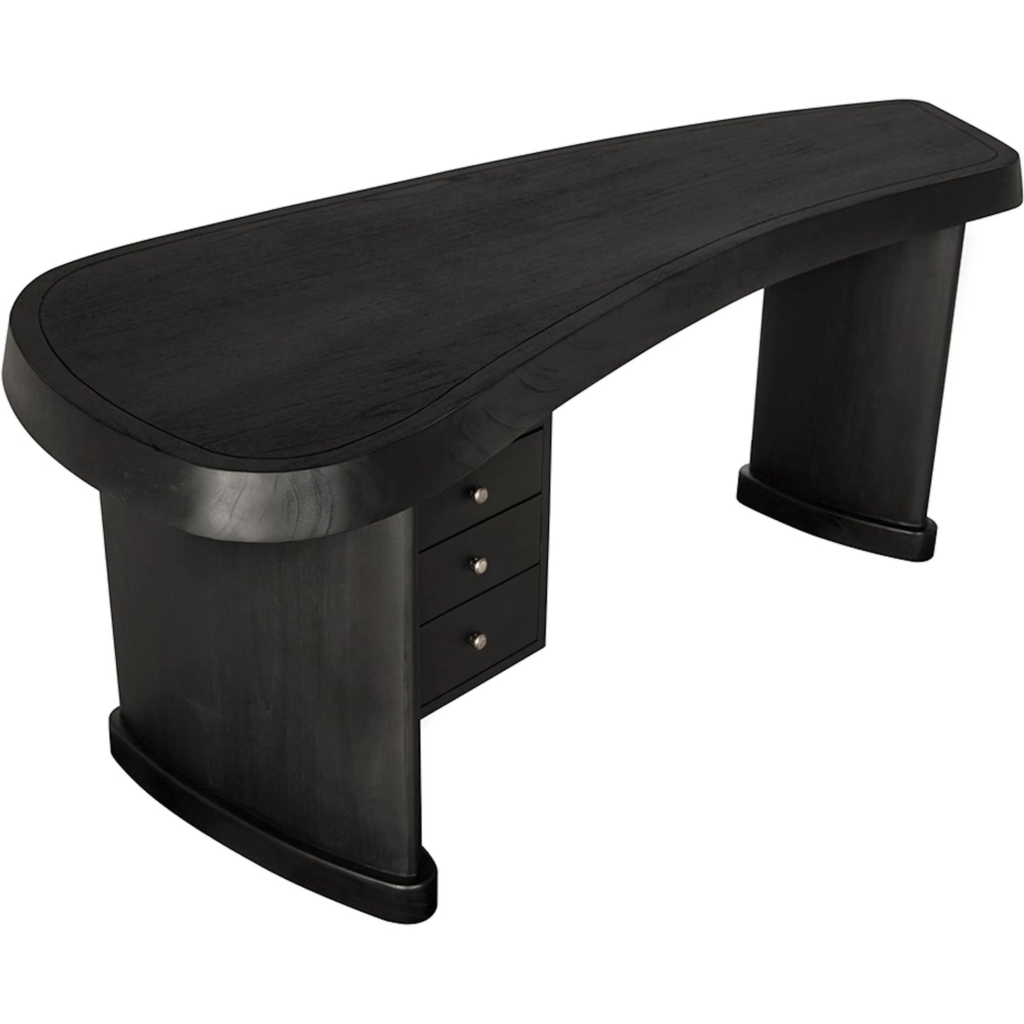 004 SI-2449037 | Closeup | Augustus Desk by Noir in charcoal black. Made from mindi, brass hardware in a unique style.