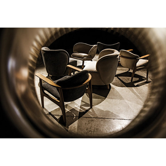 Vittorio Chair by Noir in grey, natural teak. Made from teak and fabric in a modern style.