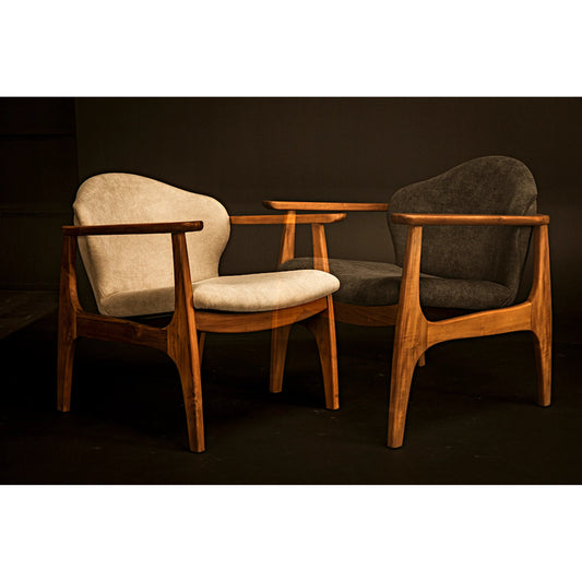 Vittorio Chair by Noir in grey, natural teak. Made from teak and fabric in a modern style.