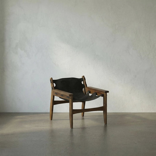Nomo Chair by Noir in clear coat flat teak. Made from teak and black leather in a modern style.
