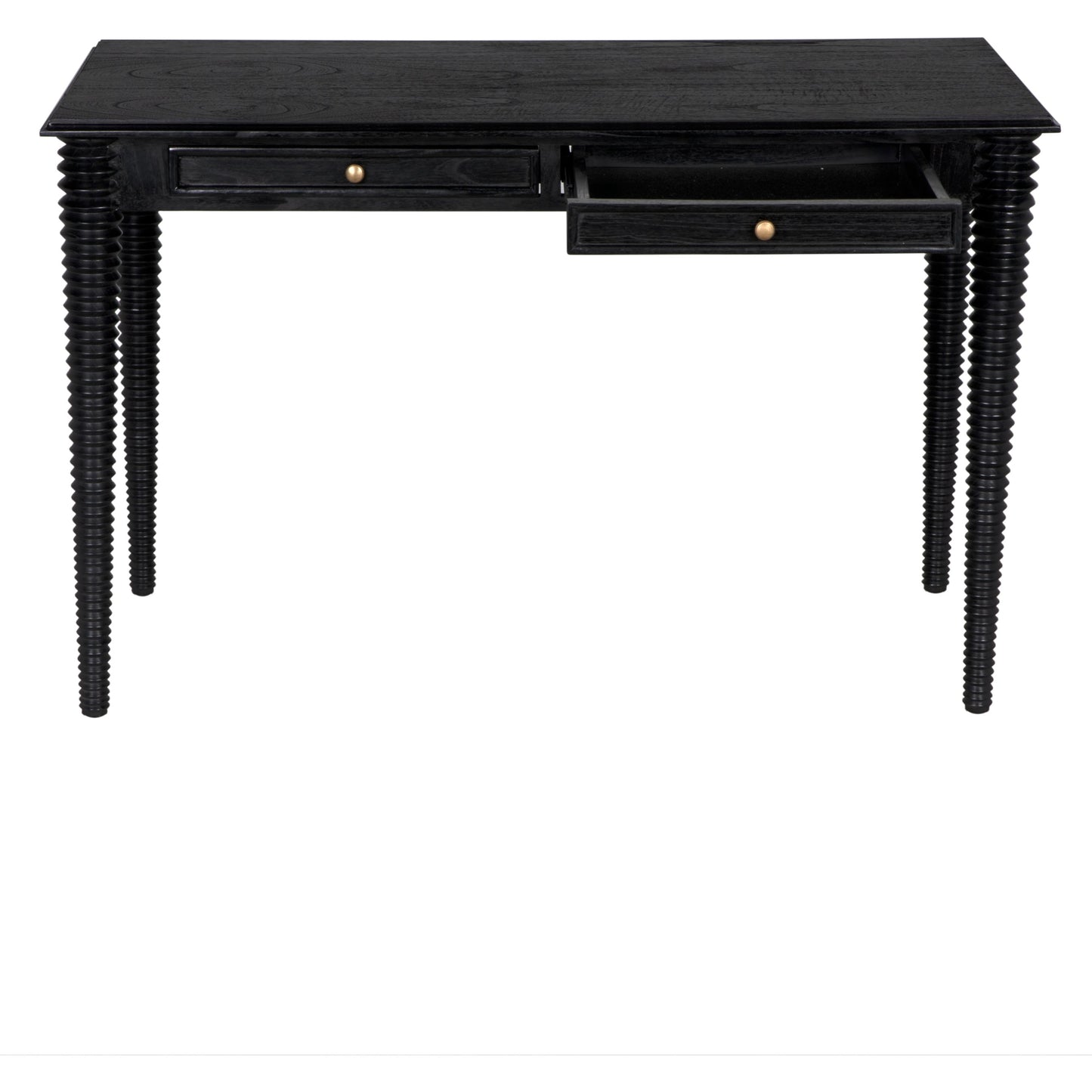003 SI-2130205 | Additional Silo | Leonardo Desk by Noir in charcoal black. Made from mindi with brass pulls in a modern style.