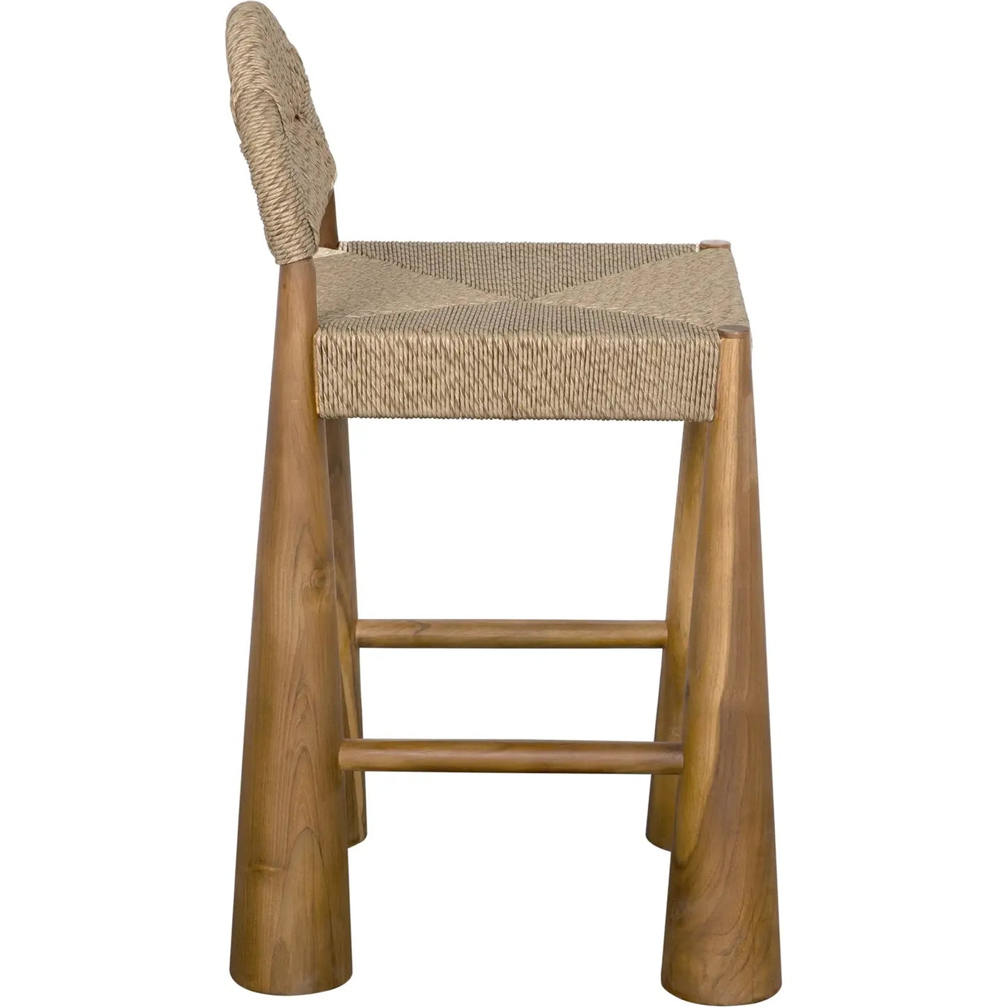 005 SI-2137030 | Unknown | Laredo Counter Stool by Noir in clear coat flat. Made from teak and synthetic seagrass in a modern style.