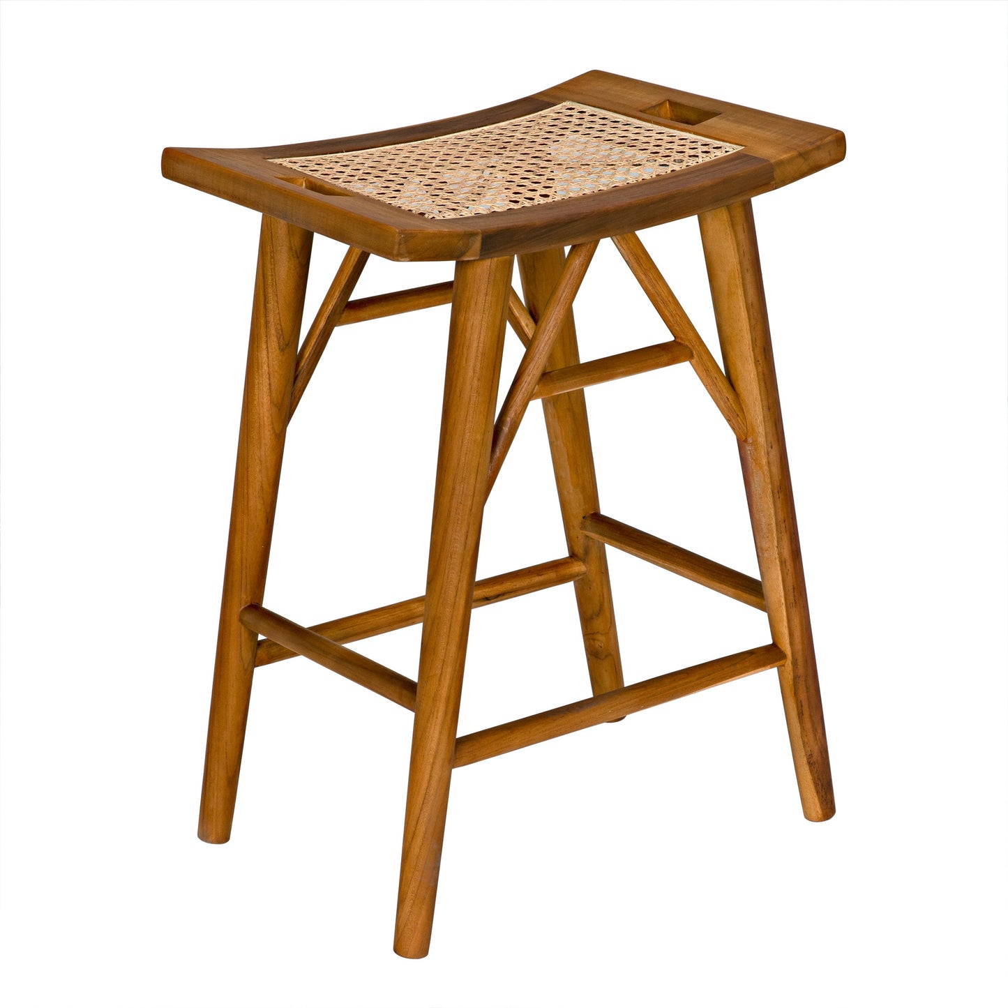 003 SI-2130210 | Additional Silo | Murphy Counter Stool by Noir in clear coat flat. Made from teak and caning in a cottage & farmhouse style.