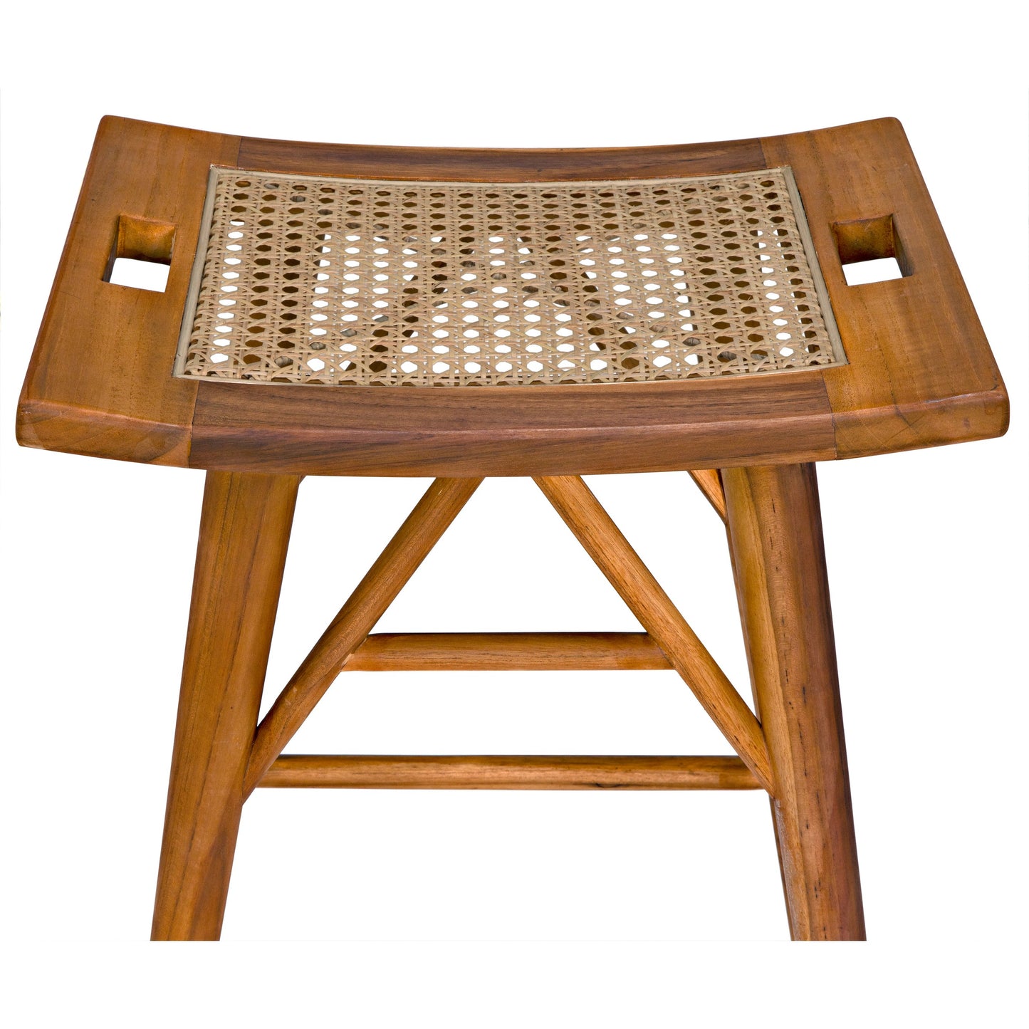 005 SI-2130210 | Closeup | Murphy Counter Stool by Noir in clear coat flat. Made from teak and caning in a cottage & farmhouse style.