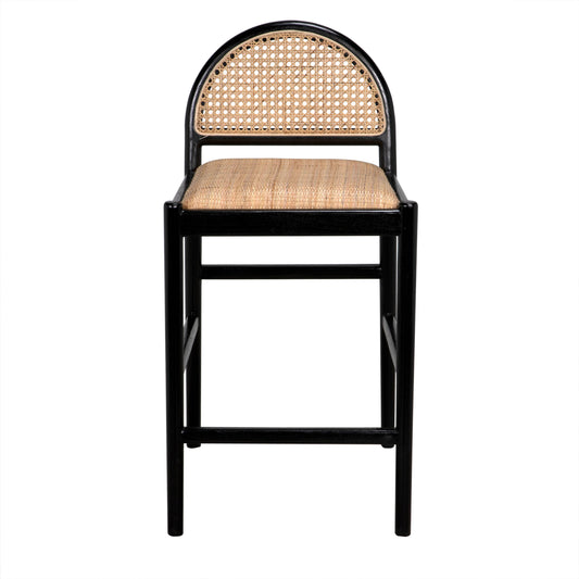 Peter Counter Stool by Noir in charcoal black. Made from mindi, caning and rattan in a cottage & farmhouse style.