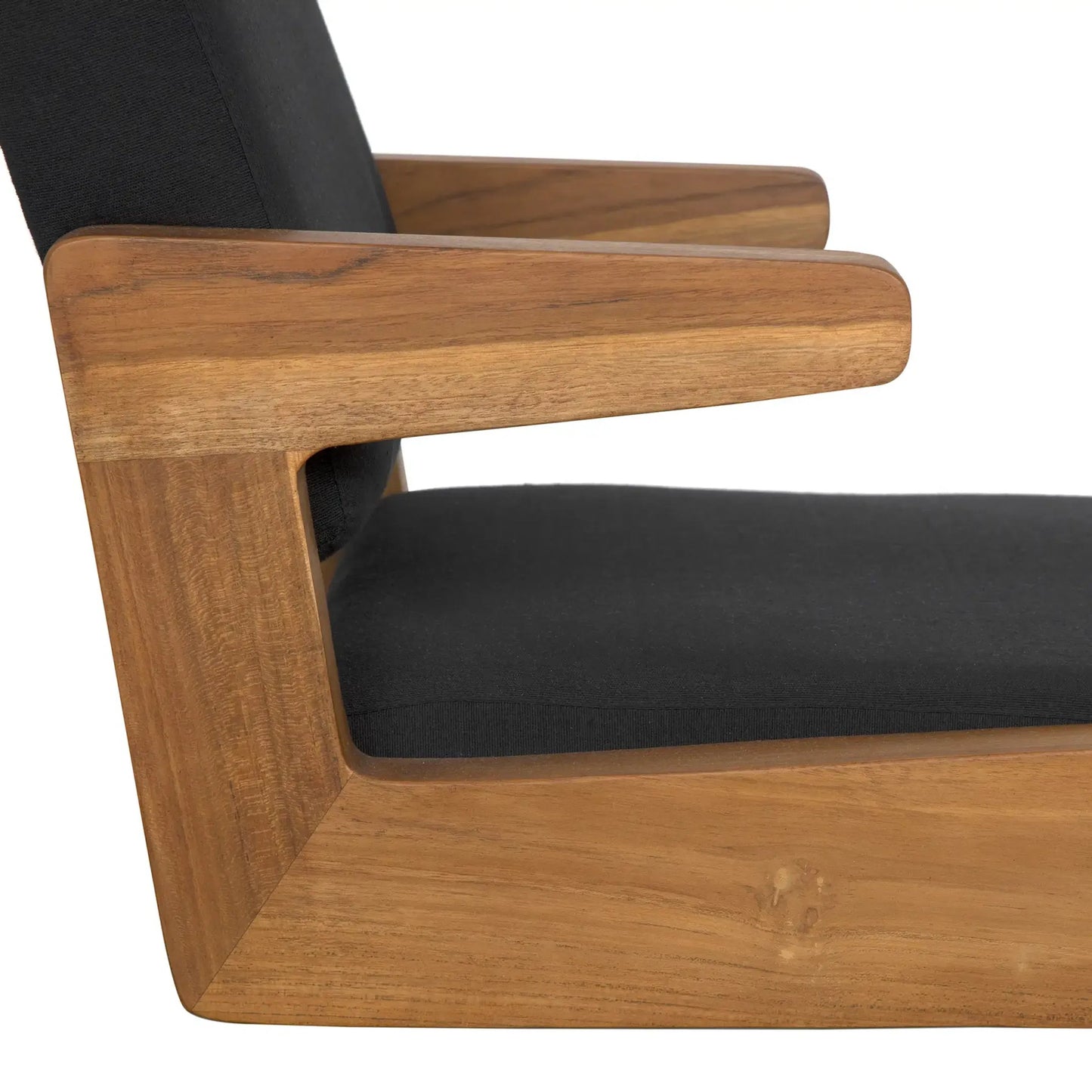 004 SI-2137023 | Closeup | Bruce Chair by Noir in black and clear coat flat. Made from teak and black cotton in a modern style.