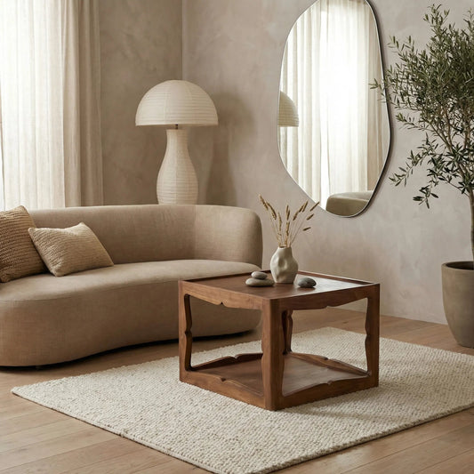 Kabbal Low Side Table by Noir in clear coat flat. Made from teak in a transitional style.