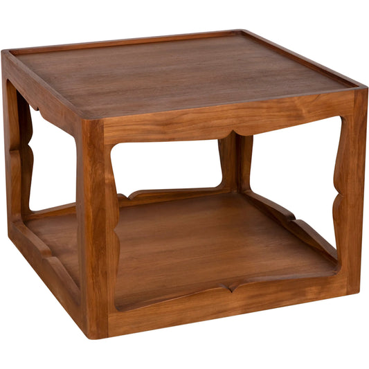 Kabbal Low Side Table by Noir in clear coat flat. Made from teak in a transitional style.