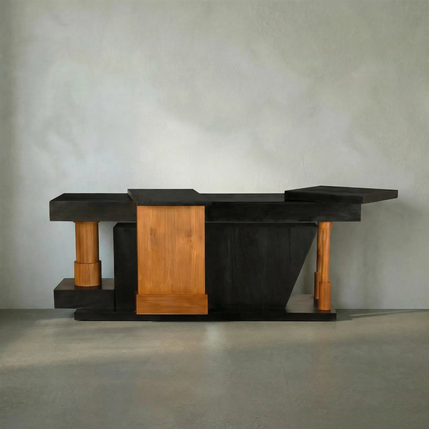 011 SI-2449045 | Lifestyle | Fleming Console by Noir in charcoal black, clear coat flat. Made from teak, mindi in a modern style.