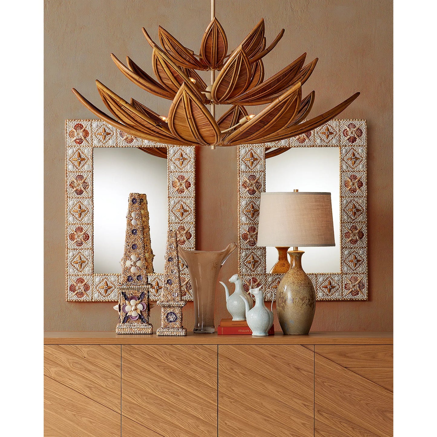 004 SI-2387162 | Lifestyle | Tamara Tall Vase by Currey and Company in soft peach, gold. Made from glass, gold powder in a modern style.