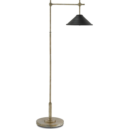 Dao Floor Lamp by Currey and Company in silver granello, satin black. Made from wrought iron in a modern style.